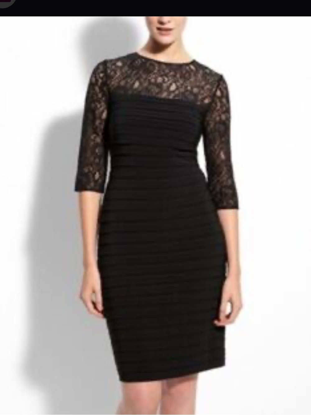 Adrianna Papell  Black Lace Sleeve Bodycon Dress size 4